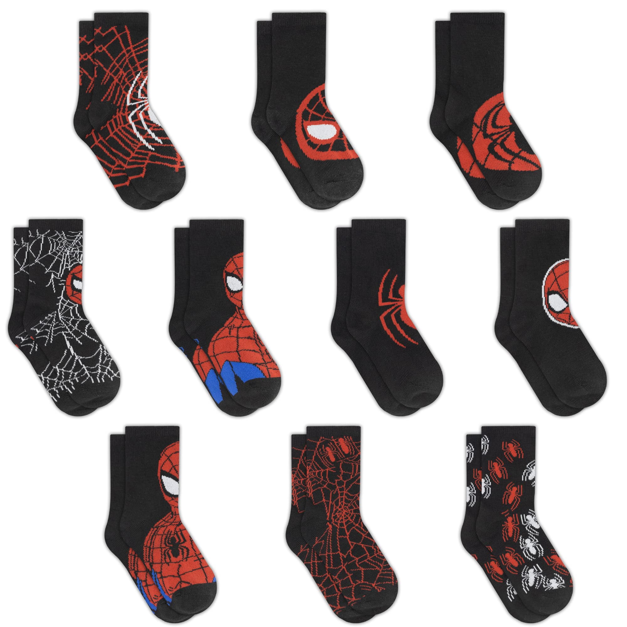 Calcetines Marvel Spiderman Para Niños, Paquete De 10 Unidades, Decorativos Para Niños De 2 A 10 Año