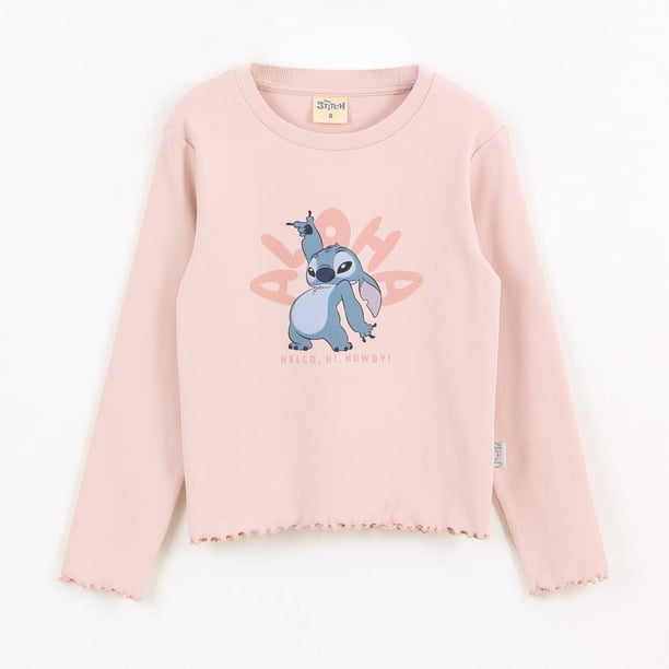 Polera Manga Larga Niña Lilo & Stitch Rosado Disney