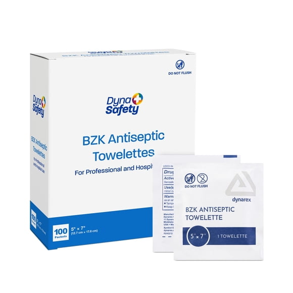 Toallitas antisépticas Dynarex BZK de 5 x 7 cm, 100 envueltas individualmente