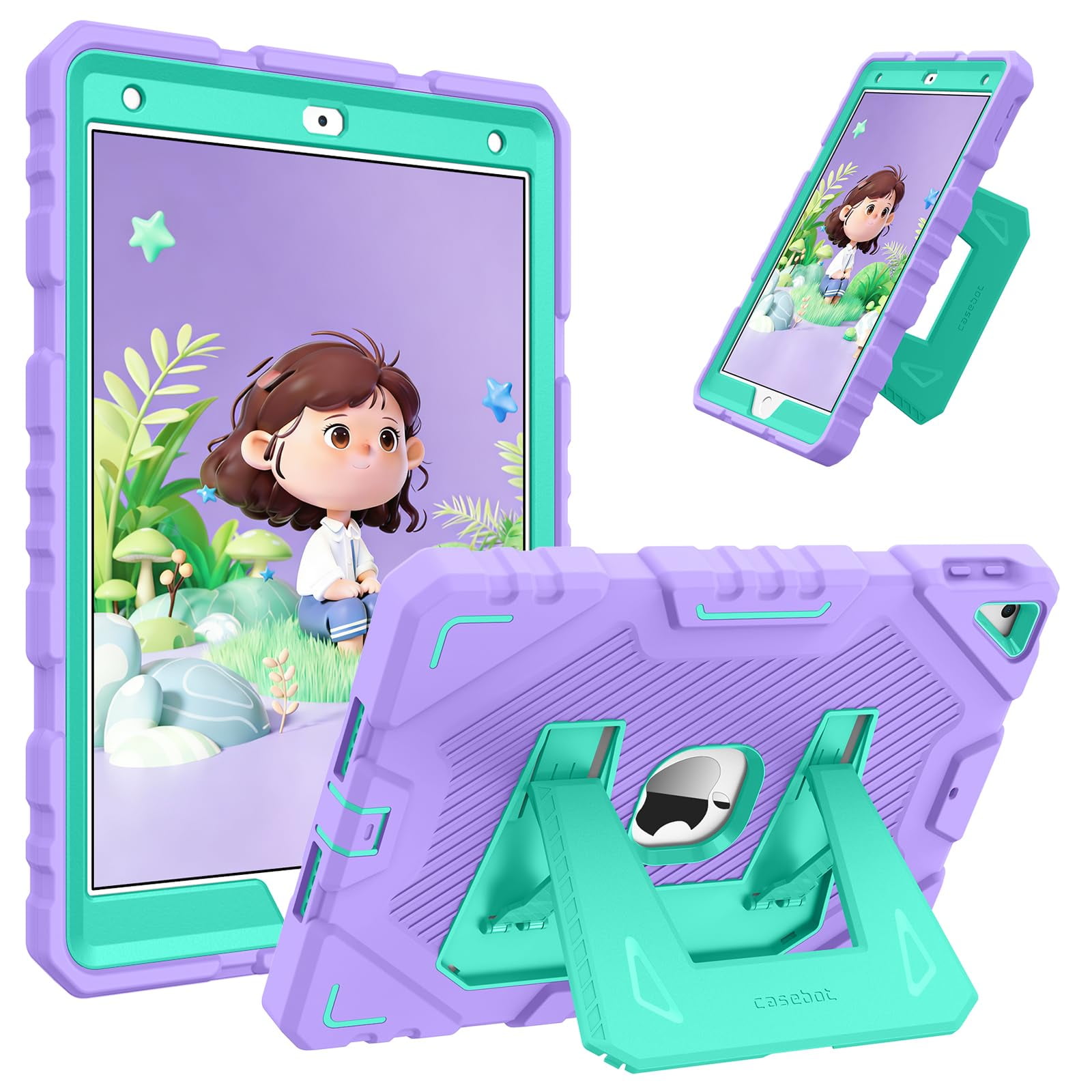 Funda Fintie Para Ipad De 9ª, 8ª Y 7ª Generación De 10,2 Pulgadas Con Soporte, Color Morado Y Verde