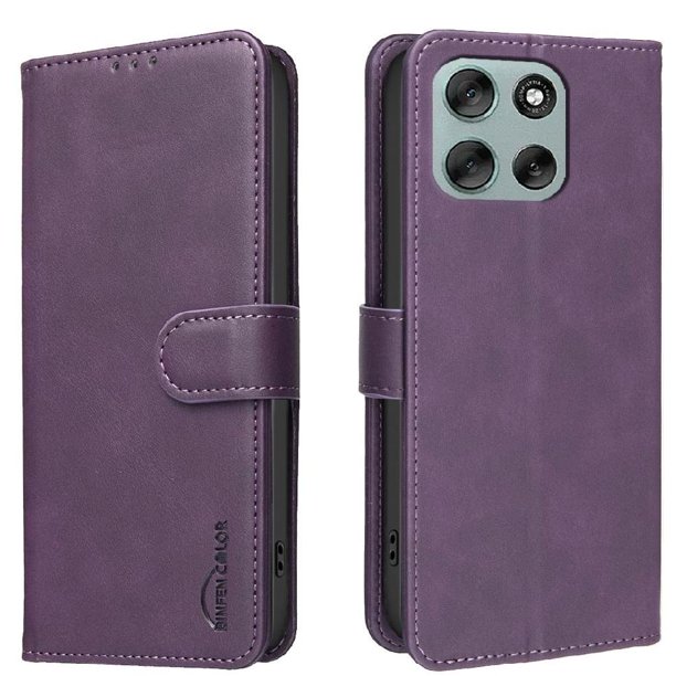 Funda Billetera para Motorola Moto G56 Protección RFID y Soporte Ajustable Morado