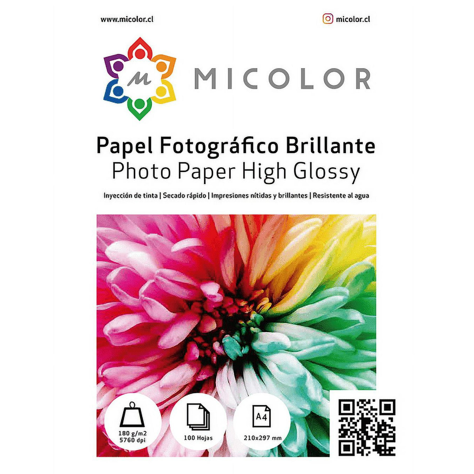 Micolor - Papel Fotografico Brillante A4 180 G 100 Hojas