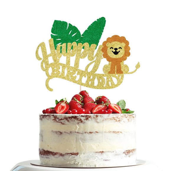 Adorno para Tarta Dxsdgetue León con Hojas Tropicales Dorado
