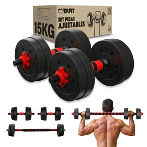 Overfit - Set Mancuernas Y Barra Unibles 15Kg Fitness Pesas Ajustables