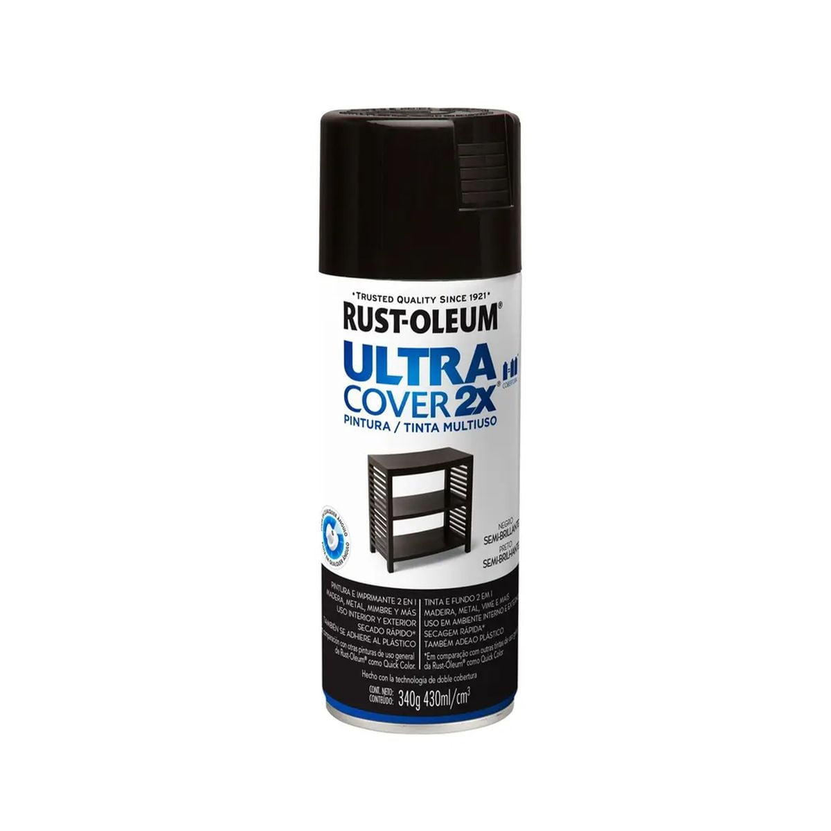 Rust-oleum - Pintura En Spray Ultra Cover 2x Multiuso Negro Semi Brillante 340 G