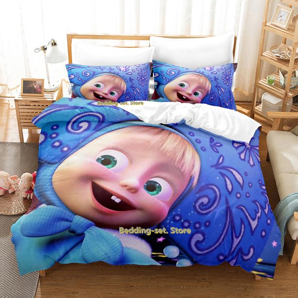 v657 Bed Sheets New Маша и Медведь Bedding Set Single Twin Full Queen King Size Bed Set Adult Kid Bedroom Duvetcover Sets Anime Bed Sheet Set 3-Piece Bedding Set (1 Duvet Cover + 2 Pillow Shams) Bed S