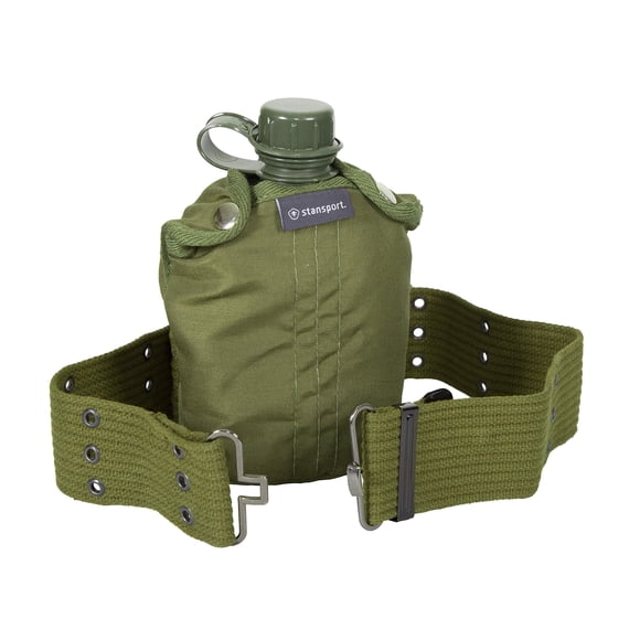 Canteen Stansport G.I. Style con funda y cinturón, 1 litro, color oliva
