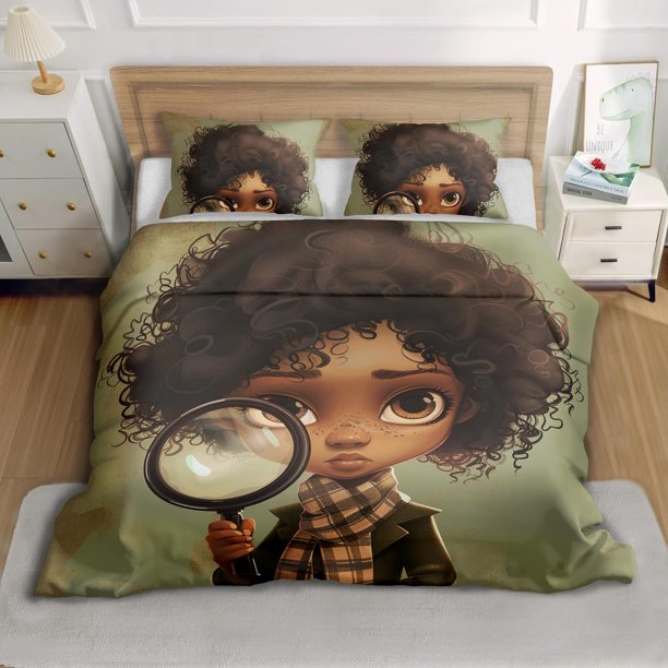 3-Piece Twin Comforter Set with African Cartoon Patterns - Twin Size Microfiber Bedding Sets Includes Comforter