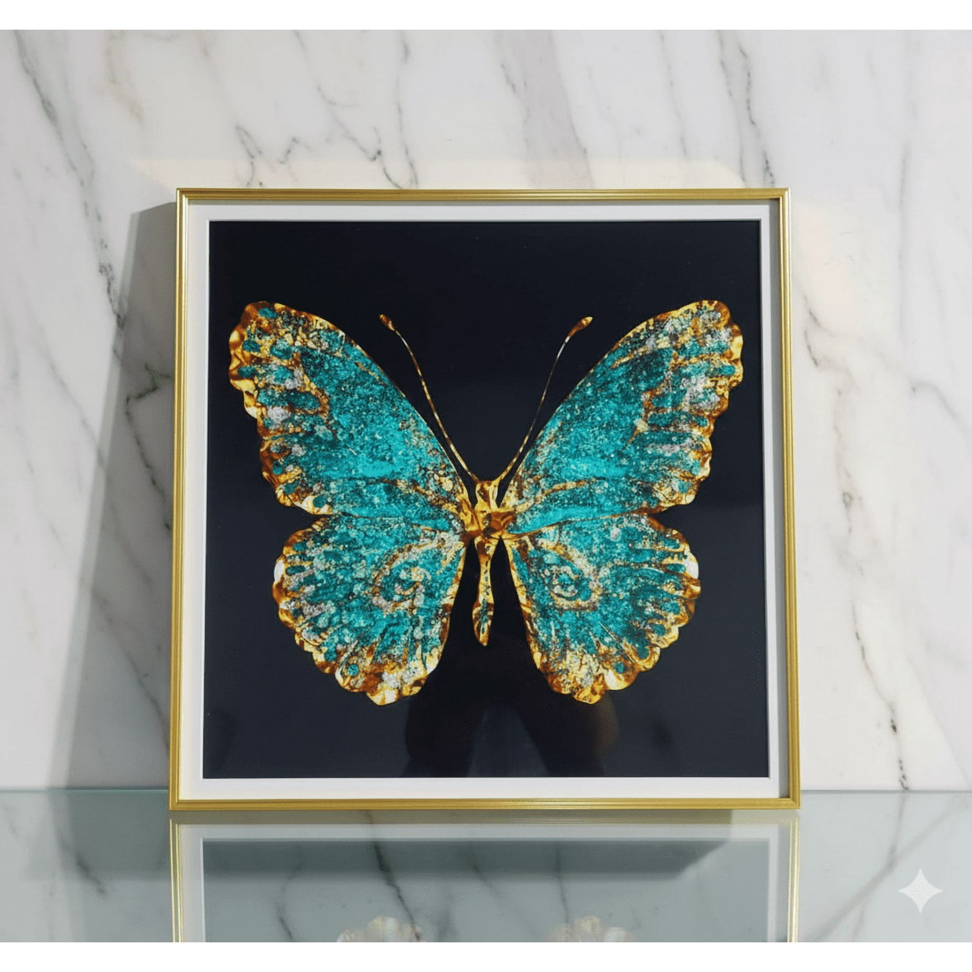Decostilo - Cuadro Mariposa Turquesa Dorada 60x60cm