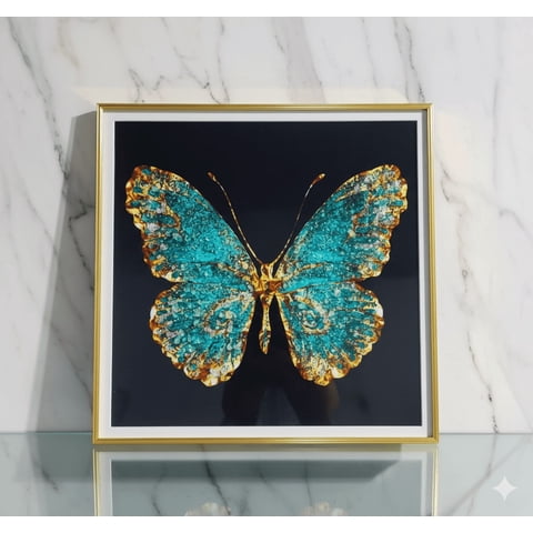 Decostilo - Cuadro Mariposa Turquesa Dorada 60X60Cm