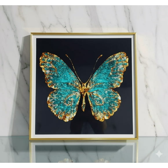 Cuadro Mariposa Turquesa Dorada 60x60cm