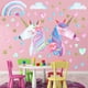 thumbnail image 3 of 3 hojas de pegatinas de pared de unicornio, tamaño grande, diseño de unicornio arcoíris, para decoración de dormitorio infantil, guardería, fiesta de cumpleaños y Navidad., 3 of 7