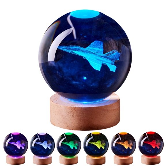 Lámpara de Bola de Cristal LGY3DLight 8 cm con Avión – 16 colores
