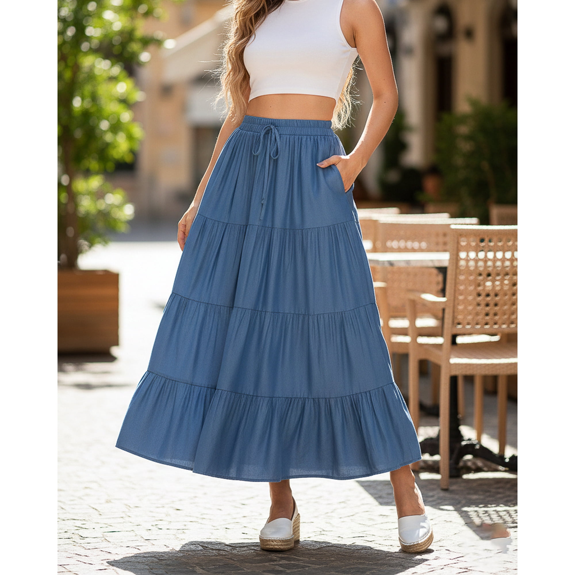 Flix Spa - Falda Larga Mezclilla Mujer Plisada Calidad Premium