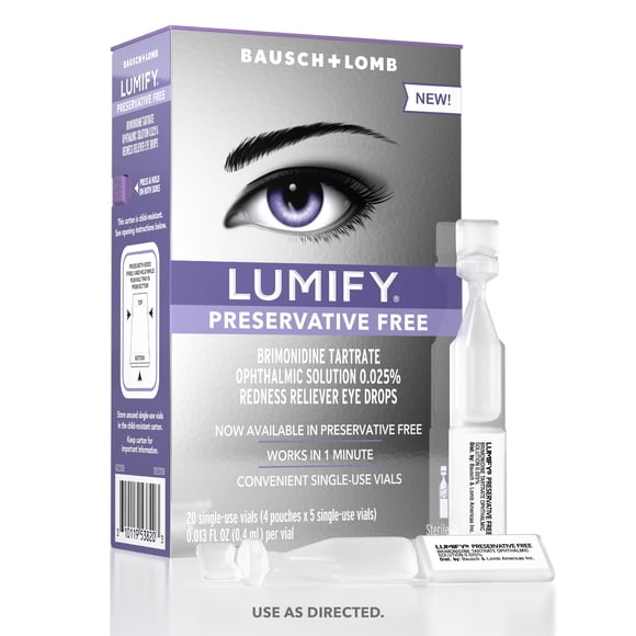 Eye Drops LUMIFY, para aliviar el enrojecimiento, sin conservantes, 20 ampollas