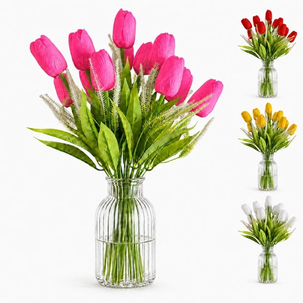Ramos De 12 Tulipanes Artificiales Flor Decoración Tulipan rosa Talla Única