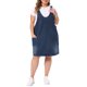 thumbnail image 2 of Agnes Orinda Vestido de Mezclilla para Mujer Talla Grande Escuela Colegio Escote en V Sin Mangas Casual con Bolsillos 2X Negro Azul, 2 of 6