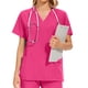 thumbnail image 5 of Uniforme de trabajo de enfermería con cuello en V y bolsillo de color sólido europeo y americano para mujer, 5 of 5