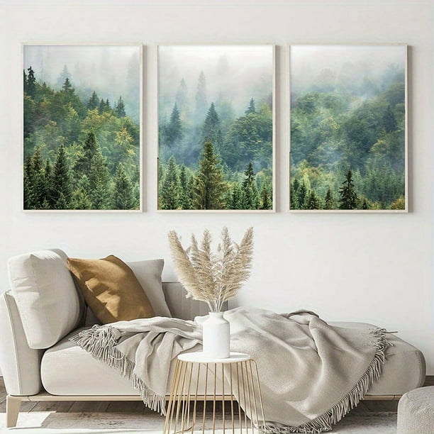 3pcs Landscape Chinese Style Forest Green Canvas Painting Posters And Prints Wall Art Living Room Decor