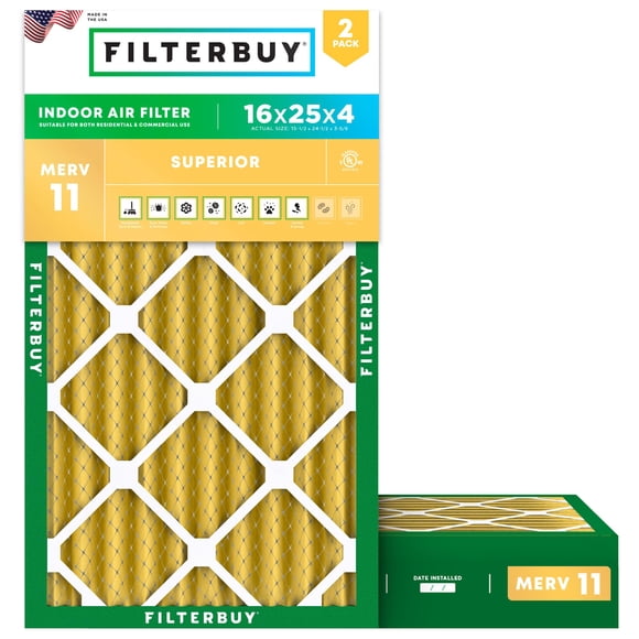 Filtro de aire Filterbuy MERV 11 16 x 25 x 4 (paquete de 2) Allergen Defense