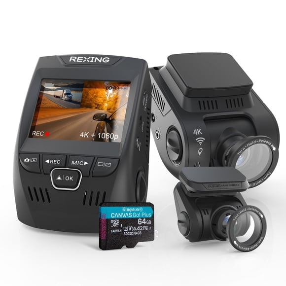 Cámara de salpicadero RexingUSA V1P SE 4K dual con GPS y Wi-Fi de 512 GB
