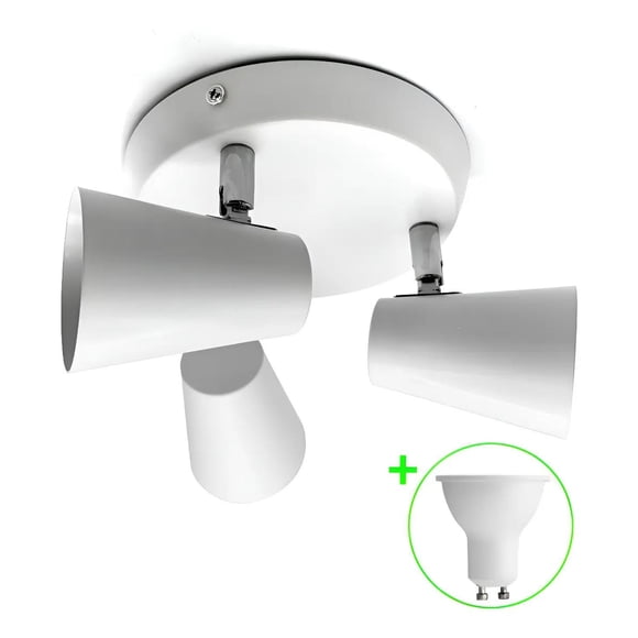 Foco Apliqué Led 3x4w Luz Calida Blanco Metal (con Gu10) Blanco