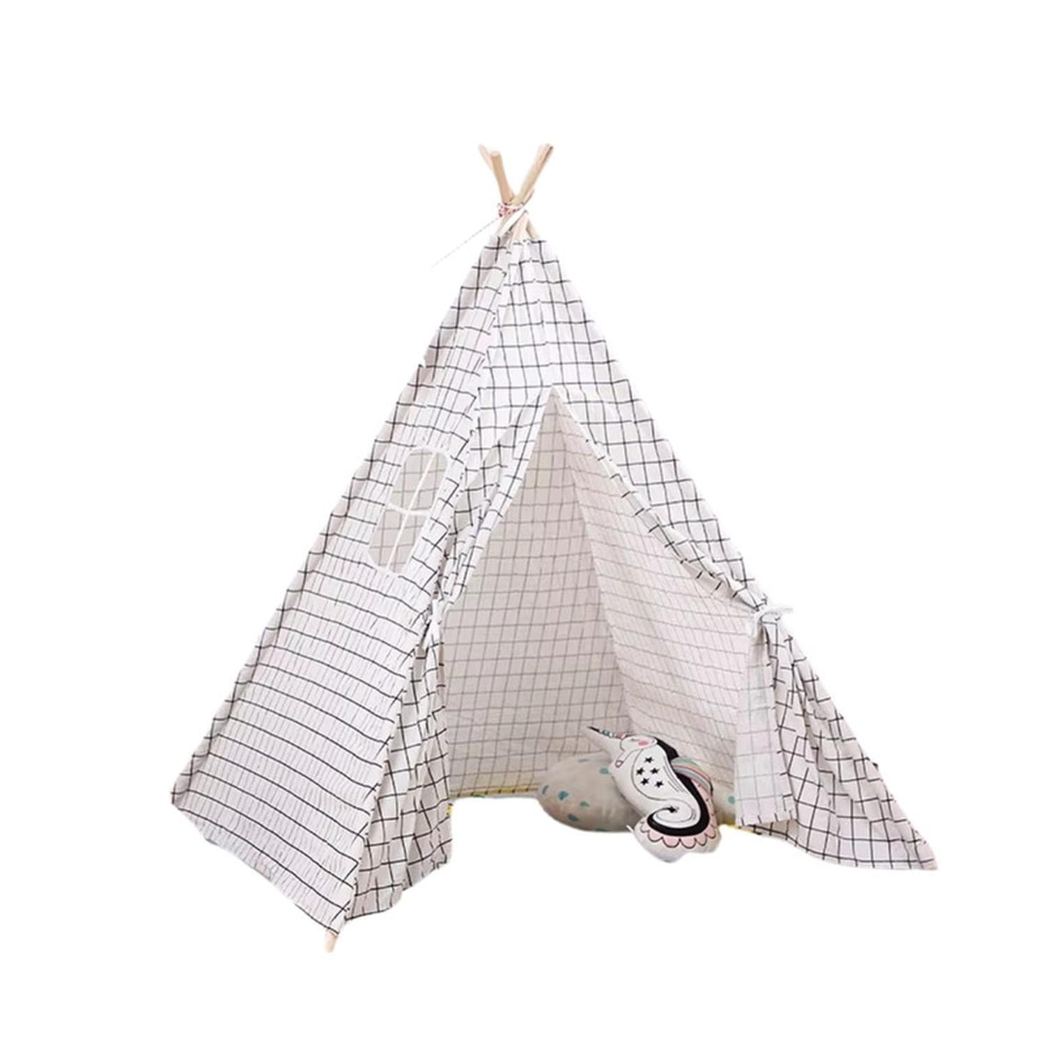 Figlio - Carpa Tipi Niños Infantil 160 Cm Cuadros Juguete Decoracion Blanco