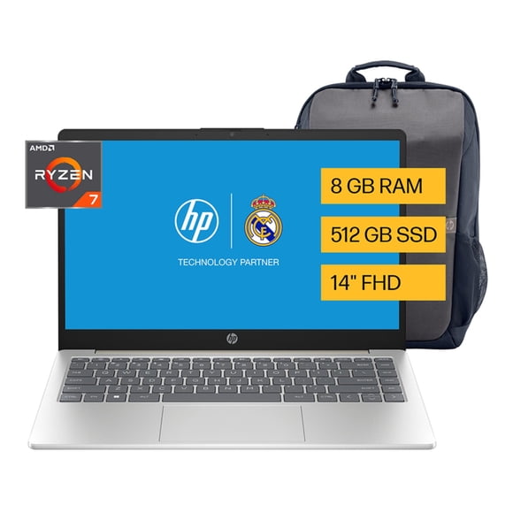 Notebook 14-em0015la 14" FHD AMD Ryzen 7 8GB RAM 512GB SSD Dorado  + Mochila HP Travel, 1 Un
