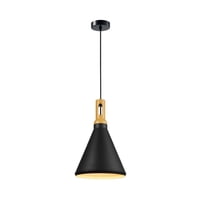 Electricastore - Lámpara Colgante Negra Toques De Madera 25Cm