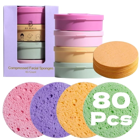 Esponjas faciales comprimidas BS-MALL, 80 piezas, reutilizables, 80 ml