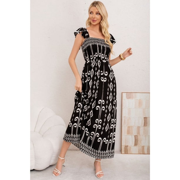 Maxi Vestido Verano Largo Mujer Estampado Geometrico Casual 3362