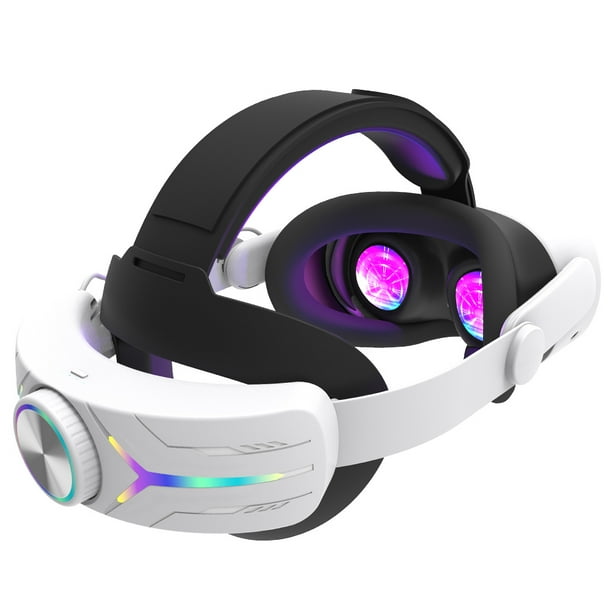 Compatible con el casco de realidad virtual Meta Quest 3/3S - Correa ajustable RGB para la cabeza con batería de 12000mAh para prolongar el tiempo de juego-Blanco Negro