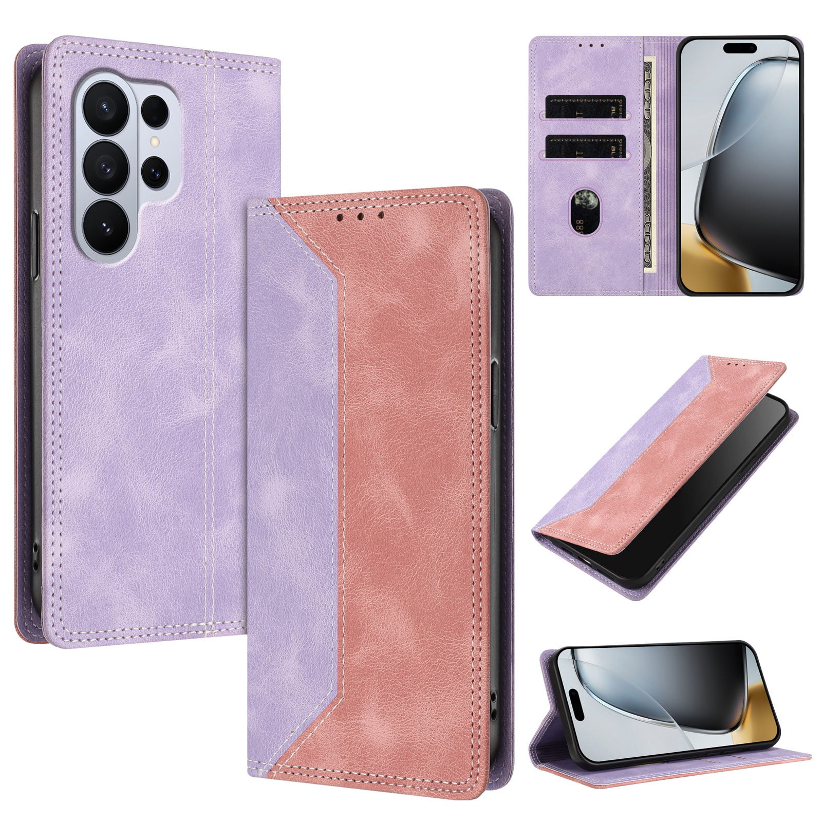 Funda Foxdock Para Samsung Galaxy S22 Ultra De Cuero Premium Bicolor Con Ranuras Rfid, Carcasa Tipo Billetera Antigolpes Y Soporte Plegable