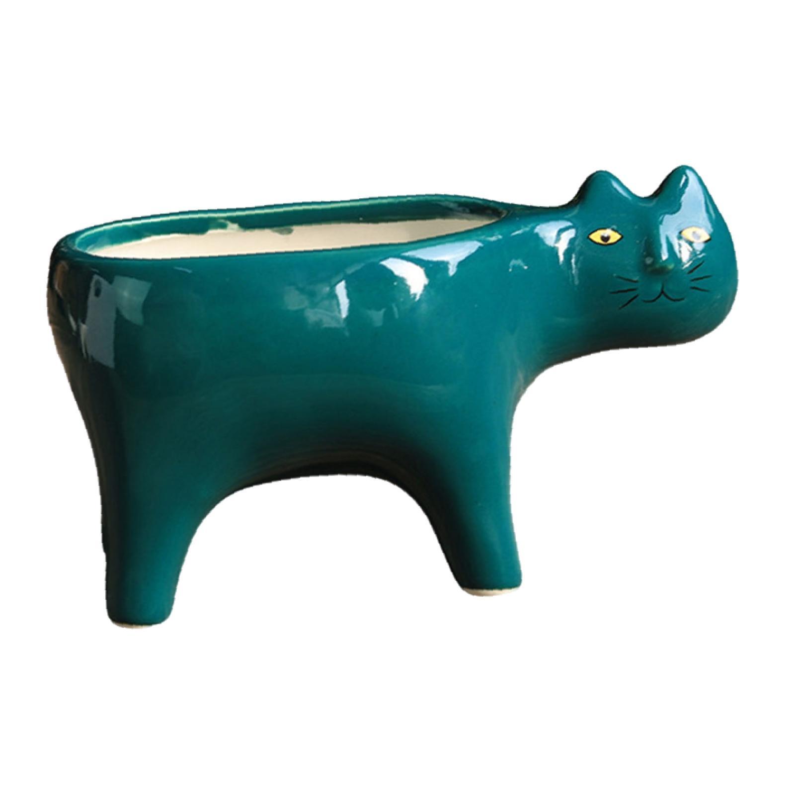 Ioensy - Florero De Gato Animal, Florero De Porcelana Para Dormitorio, Sala De Estar, Patio, Verde