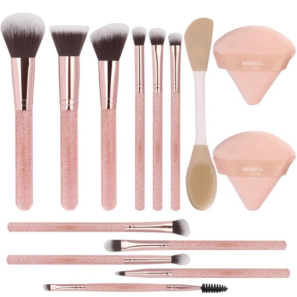 Set de 14 brochas de maquillaje HEDIVIA rosa, sintético