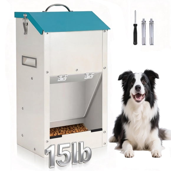 Comedero automático para perros de razas grandes PAULOZYN, galvanizado, 15 lb (6,8 kg)