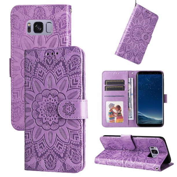 Funda tipo cartera FOXDOCK para Samsung Galaxy S8 , diseño girasol en relieve, cuero PU, cierre magnético, soporte y tarjetero
