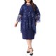 thumbnail image 2 of Vestido de encaje floral de 2 capas para mujer de talla grande Agnes Orinda, cuello redondo, manga acampanada de 3/4, vestido elegante para fiesta de cóctel y boda, 2X azul oscuro, 2 of 6