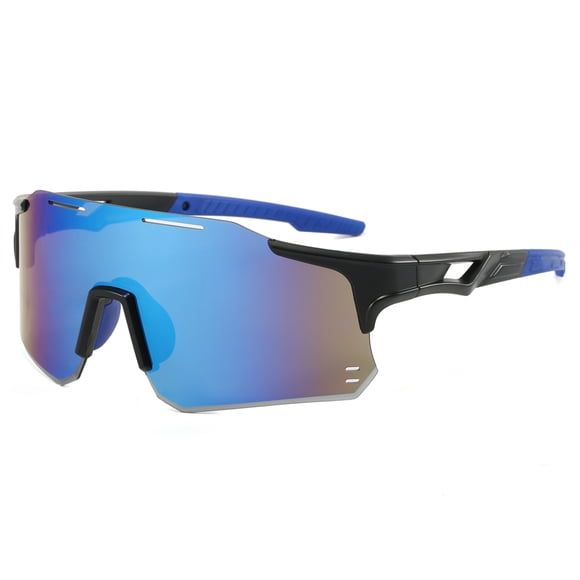 POLASUP GAFAS LENTES DE SOL Gafas de sol deportivas con lentes espejados azules y montura negra con detalles azules. Diseño aerodinámico, protección UV 400. Ideales para ciclismo