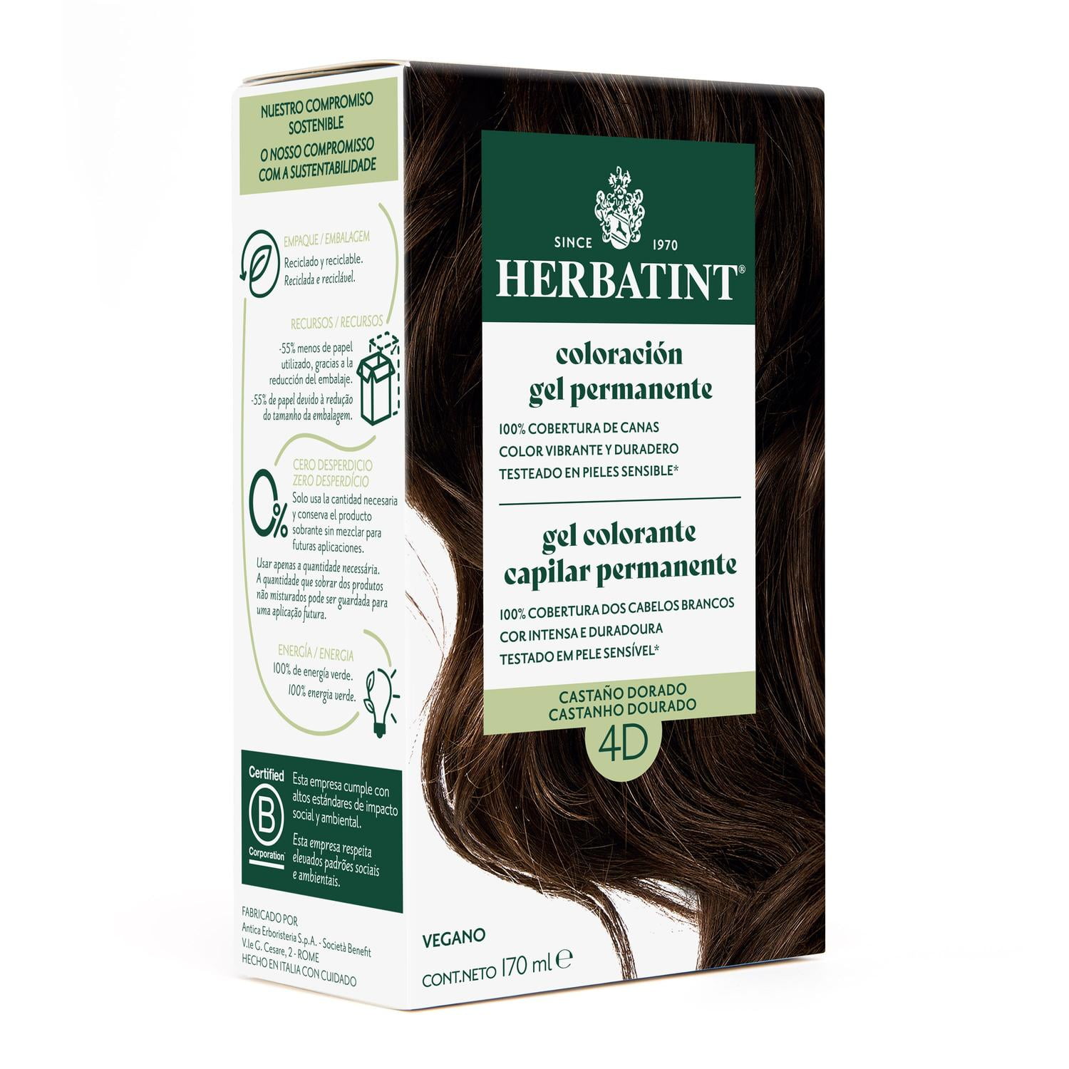 Herbatint - 4d Castaño Dorado - Tintura Permanente Natural