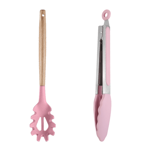 Juego de utensilios de cocina de 2 piezas, de madera, fáciles de limpiar, antiadherentes, color rosa