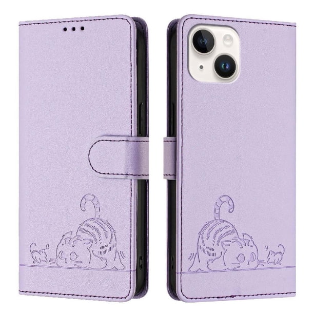Funda tipo cartera FOXDOCK para iPhone 13 mini con soporte, ranuras, RFID, diseño de gato