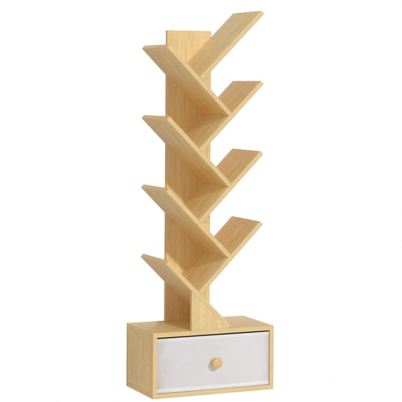 Estantería Tree SHEEPAM de 8 niveles con cajón para el hogar y la oficina, color natural