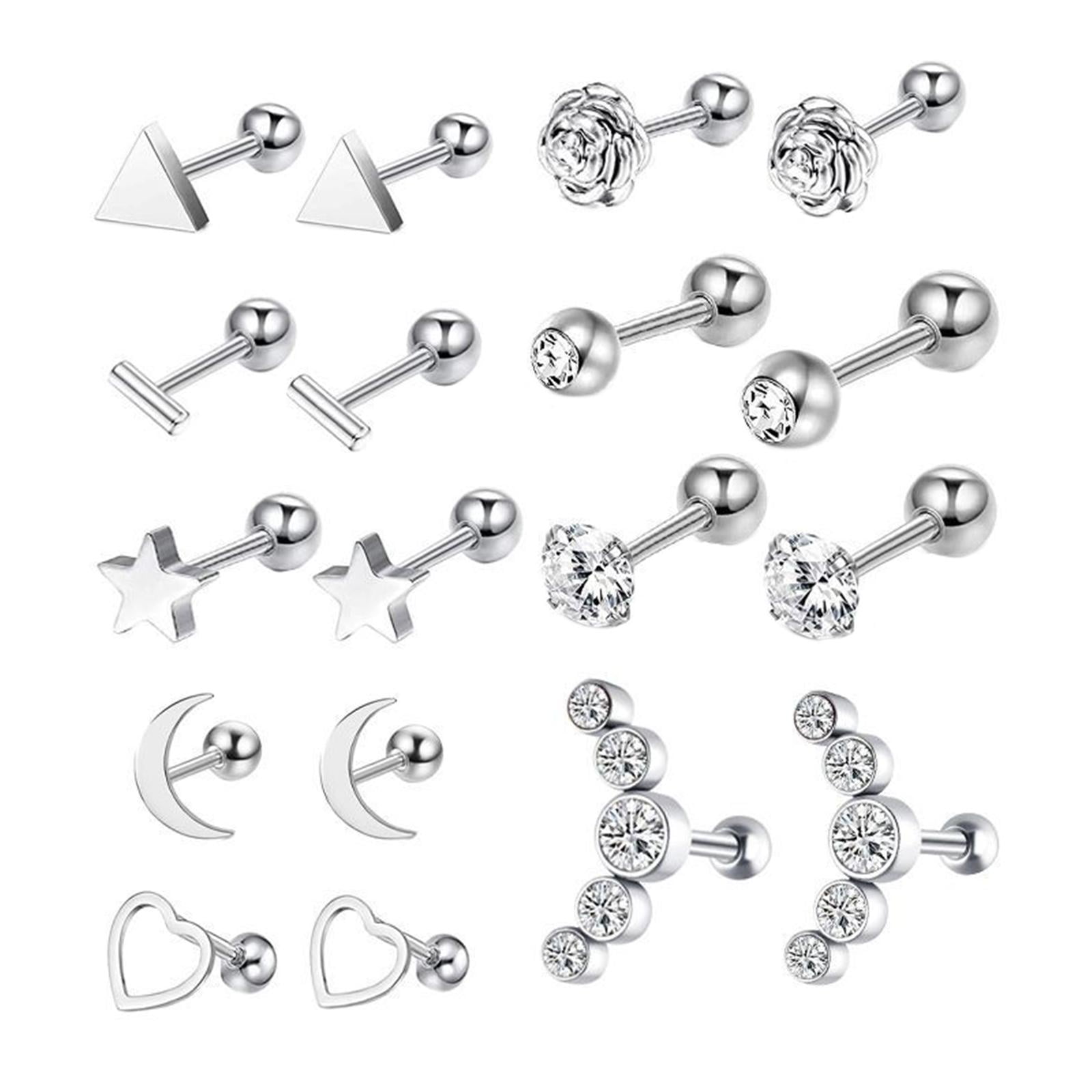Magideal - De Aretes De Tuerca De 18 Piezas, Joyería De Material Acero Inoxidable, De , Regalos De Plata De Moda, Perforación De Oreja De Hélice Plana,