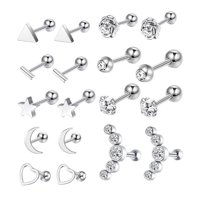 Magideal - De Aretes De Tuerca De 18 Piezas, Joyería De Material Acero Inoxidable, De , Regalos De Plata De Moda, Perforación De Oreja De Hélice Plana,
