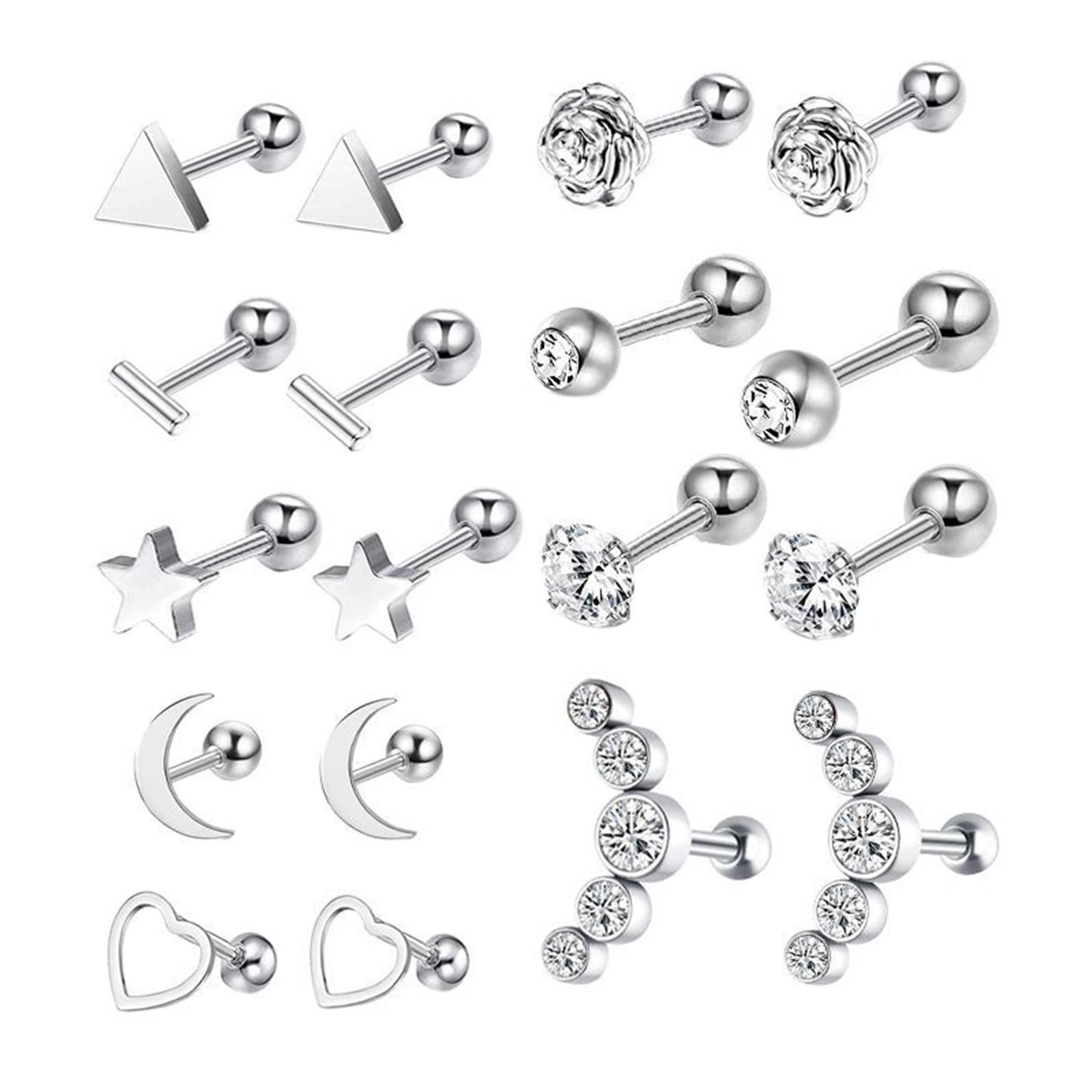 Magideal - De Aretes De Tuerca De 18 Piezas, Joyería De Material Acero Inoxidable, De , Regalos De Plata De Moda, Perforación De Oreja De Hélice Plana,