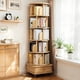 thumbnail image 1 of 6 Tier Rotating Bookshelf, 360° Display Round Spinning Bookshelf with Wheels and Drawer, Space-Saving, Small Space Rotating Bookshelf Tower for Bedroom, Living Room, Home, Office, Wood Color, 1 of 3