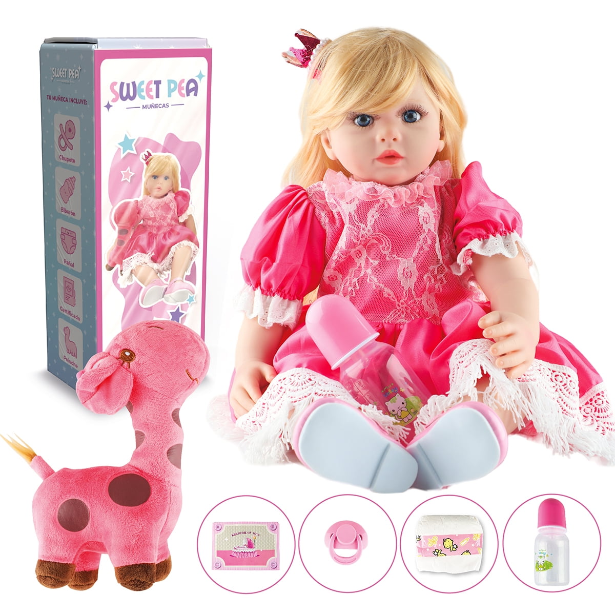 Bebe Reborn Ricitos D Oro Sweet Pea Muñec Real Silicona 60cm