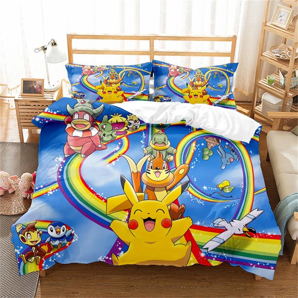 x388 Bed SheetsReversible Bedding Set, Microfibre, Soft Duvet Cover with Zipper, Pikachu, Children Bedding, / Pillowcase, 3-Piece Bedding Set (1 Duvet Cover + 2 Pillow Shams) nj388