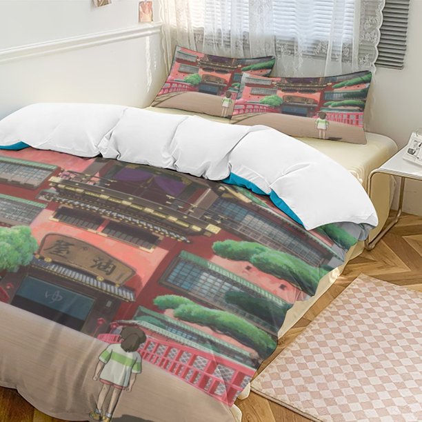 Spirited Away 3-Piece Bedding Set Warm And Comfortable Soft Duvet Cover Bed Set for Boys Girls Kids Adult Bedroom All Season
